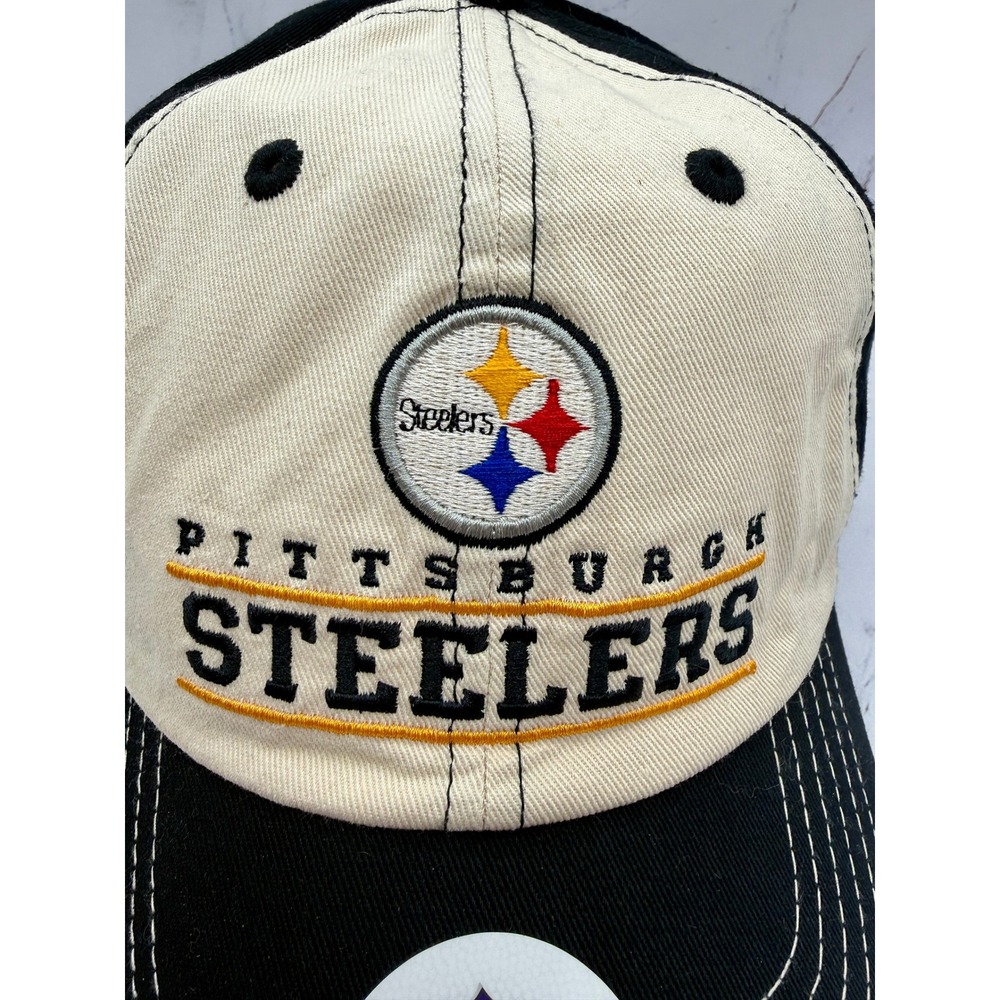 NFL Pittsburgh Steelers Hat Adjustable Cap Black Cream Two Tone Headwear NEW - Picture 8 of 13